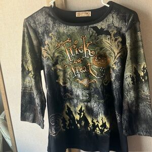 Vintage Y2K Blue Canyon Halloween Graphic Top Size Medium